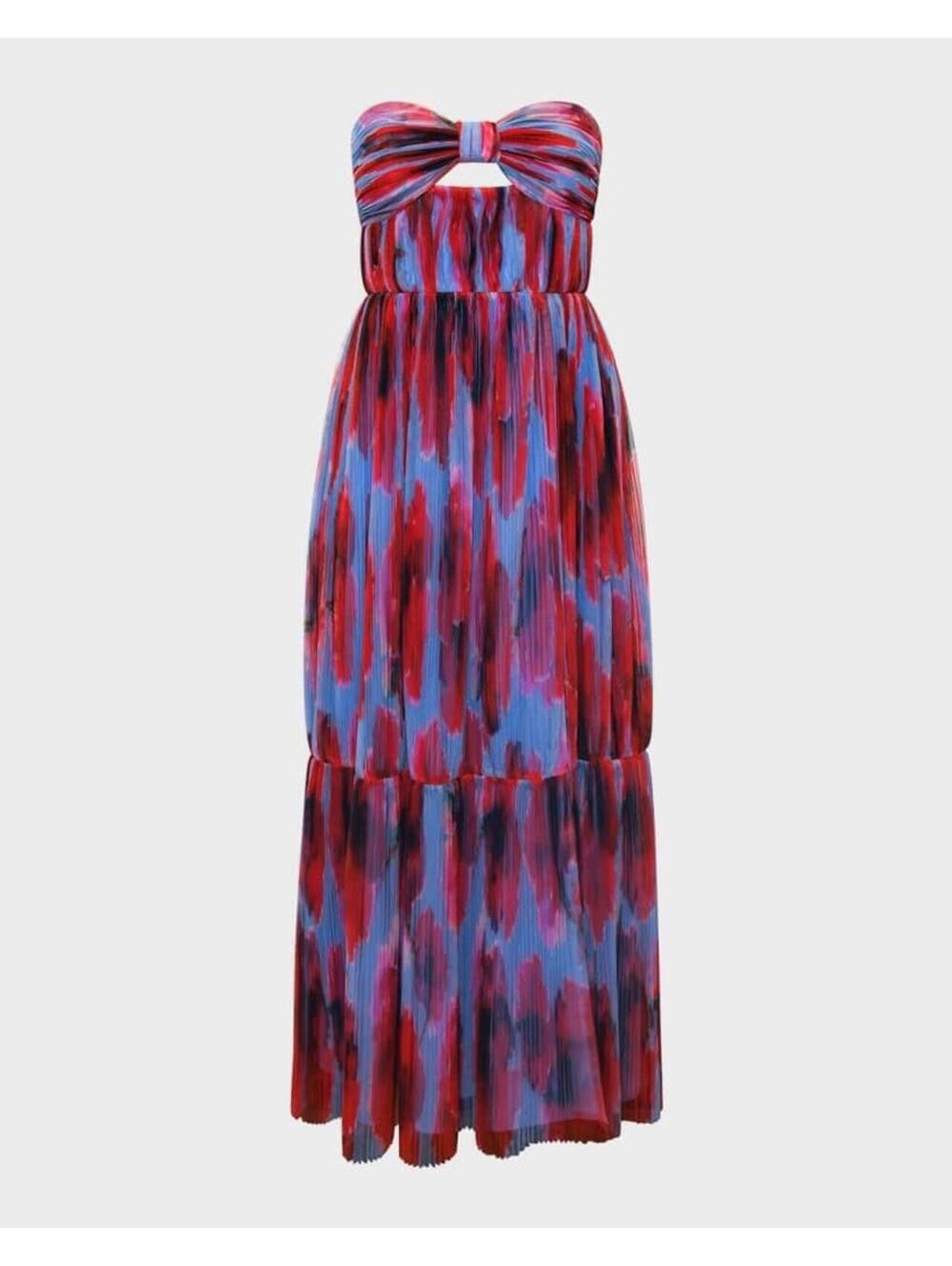 New Hutch Micah Pleated Strapless Cutout Gown In Red Blue Multi Size 8